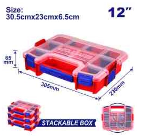 12" Plastic Organizer 305x230x65mm Stackable with Removable Dividers